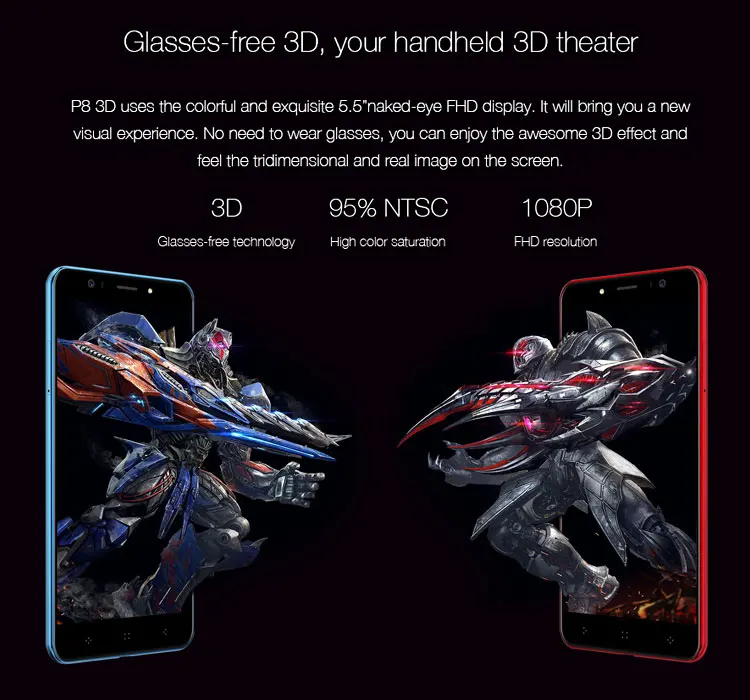 ELEPHONE P8 3D 4GB RAM 64GB ROM MTK6750T 1.5GHz Octa Core 5.5 Inch Glasses-free 3D Sharp FHD Screen Dual Camera Android 7.0 4G LTE Smartphone