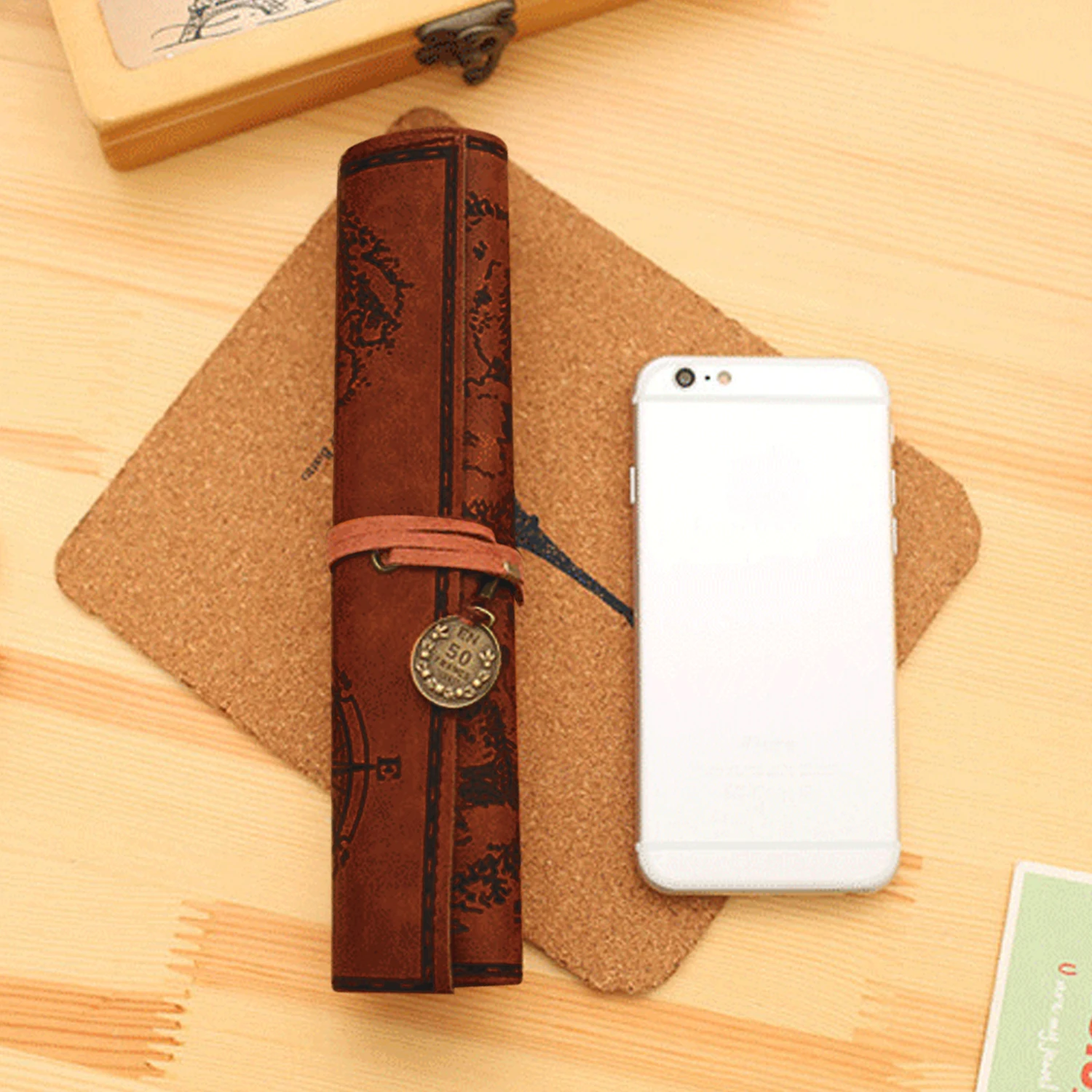 

Portable Retro Vintage Canvas PU Leather Roll Up Pen Pencil Storage Bag Case Cosmetic Holders Pouch for Writers Artists Students