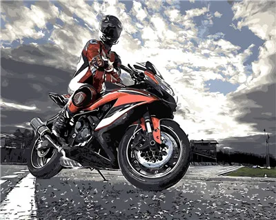 オートバイクールモーターバイク絵画画像による番号キット抽象油絵家の装飾キャンバス絵画壁アート友人ギフト Painting Calligraphy Aliexpress