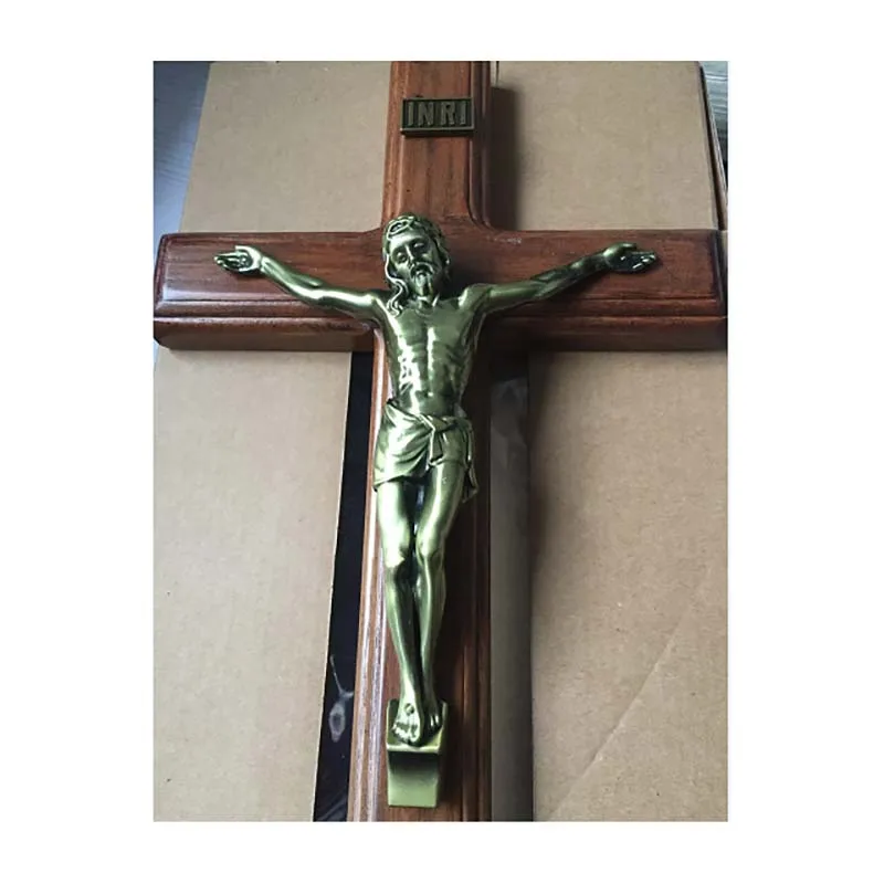 40*20 см Настенная подвесная деревянная бронзовая крестовина распятие Иисус Христос Антикварная Серебряная отделка крест с надписью INRI домашний декор часовни