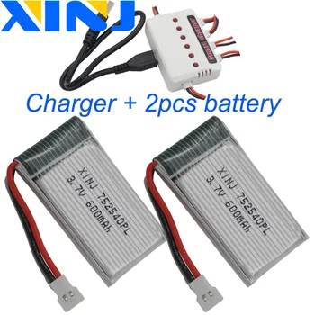 

XINJ Charger+2pcs 3.7V 600 mAh 25C Polymer Li-Po battery 752540 JST-XH 2.54mm plug for Syma X5C X5SC TK M80 RC Quadcopter Drone
