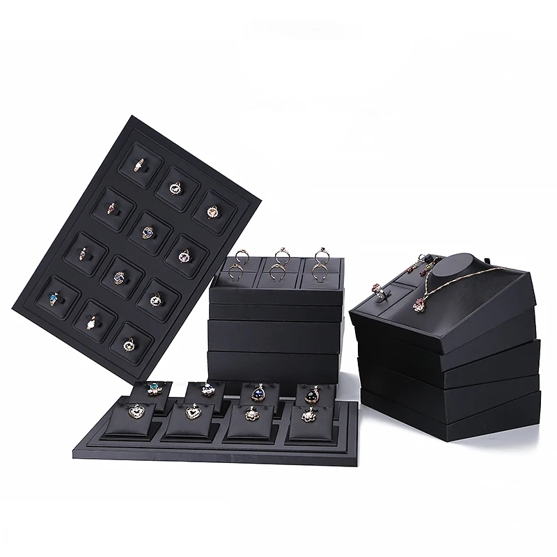 Superior Black PU Leather Ring Jewelry Display Tray Insert Charm Pendant Earring Accessories Bracel