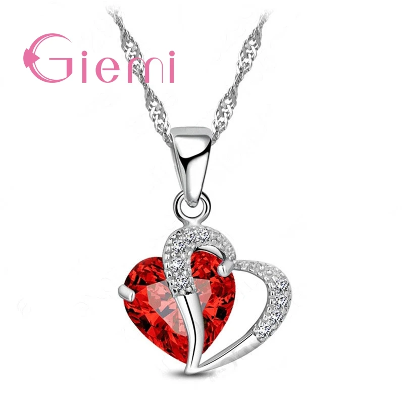 

GIEMI Fashion Elegant Heart Crystal Necklace For Women Wife Girls Sisters Birthday Anniversary Gifts 925 Sterling Silver Bijoux