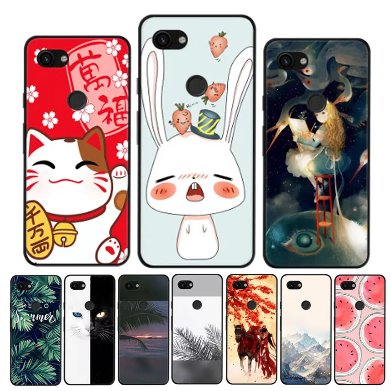 

For Coque Google Pixel 3a Case Silicone Painted Black Soft TPU Back Cover Phone Case For Google Pixel 3A XL Pixel3a 3aXL Bumper