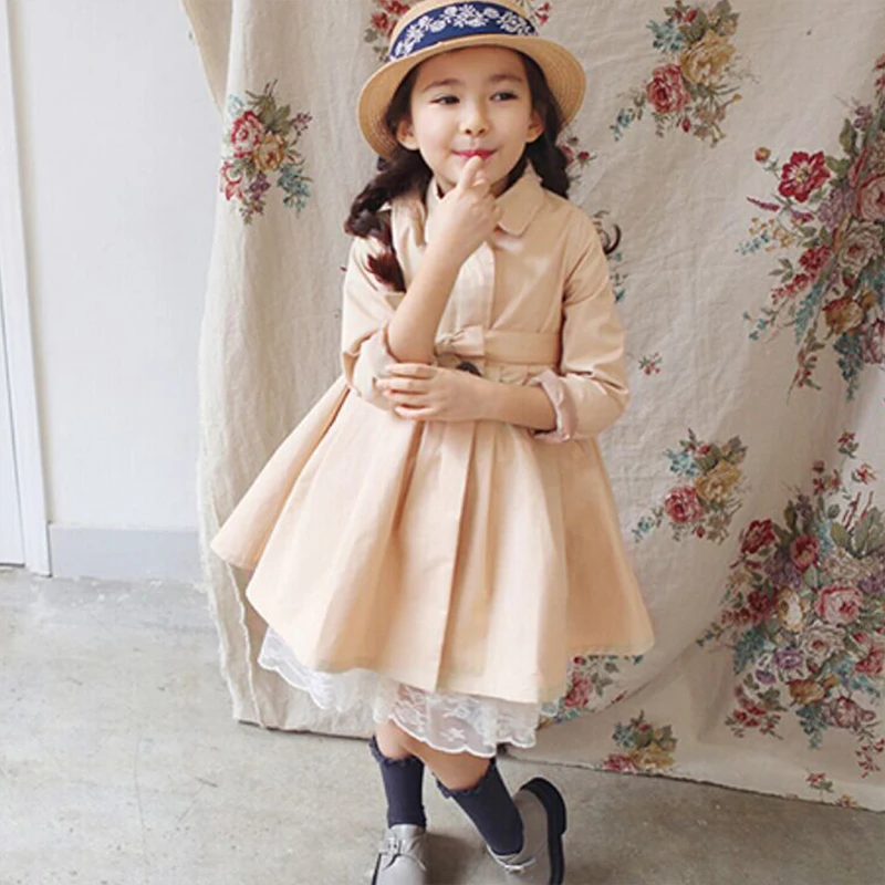 

New Spring Baby Girl Trench Coat Long Jacket Bowknot Kids Overcoat Children Windbreaker Outwear