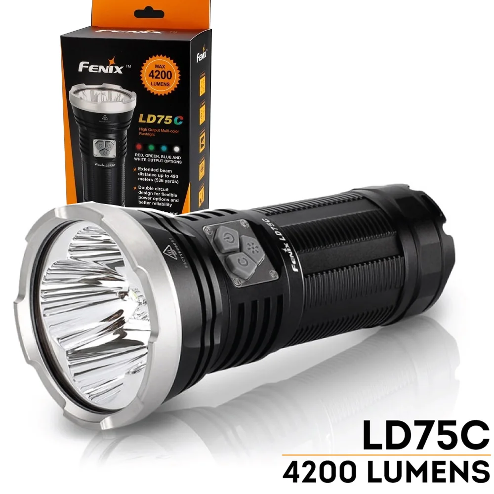 

FENIX LD75C 4200 Lumen multi color beam (White/Red/Blue/Green) CREE XM-L U2 LED Flashlight / Searchlight