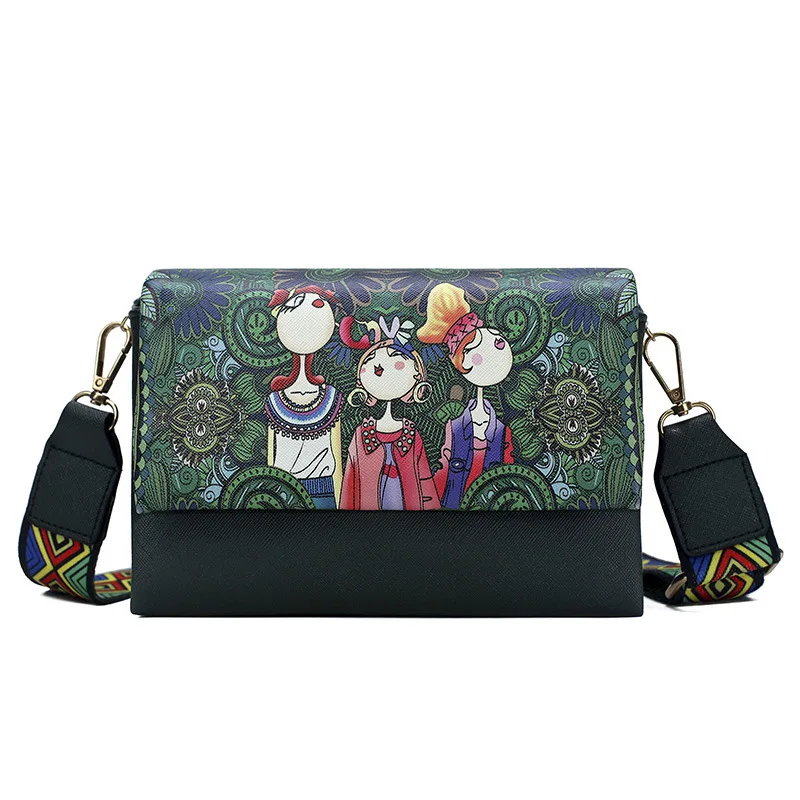 

2019 High Quality PU Leather Handbag For Women Green MINI Fashion Designer Cartoon Shoulder Crossbody Lady Printing Oblique Bag