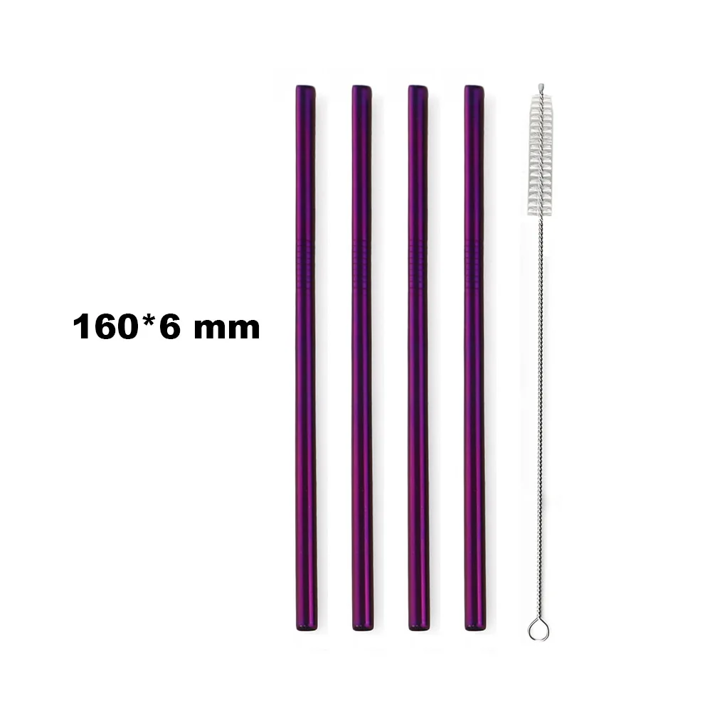 Mini Rainbow Stainless Steel Reusable Fruit Juice Straws - Set of 4 with Cleaning Brush