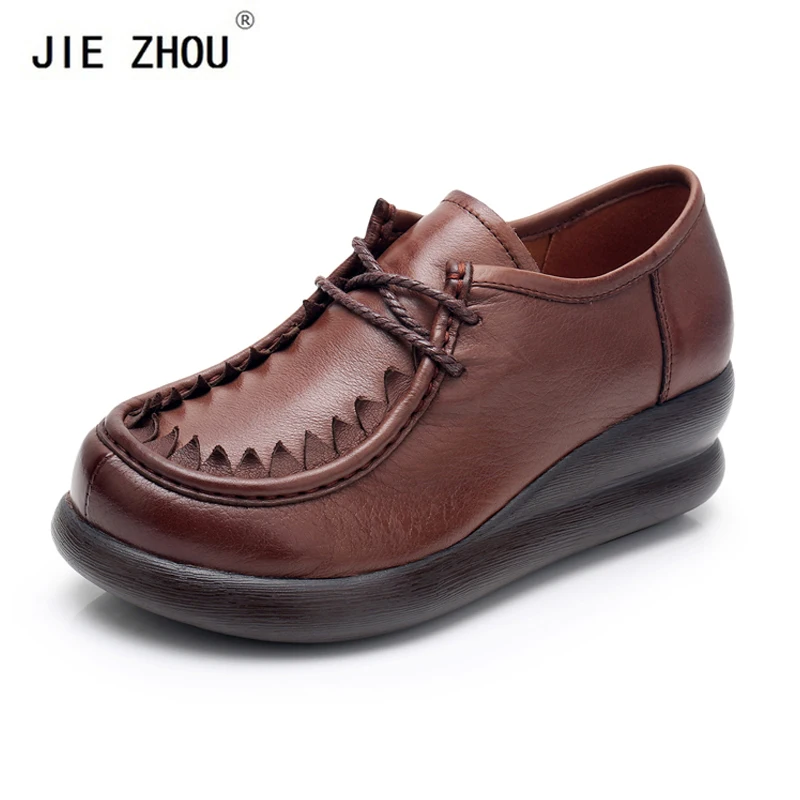 

Women Casual Shoes Lightweight Fashion Design Flats Lace-Up women Shoes Genuine leather shoes Woman Flat Platform spring shoes