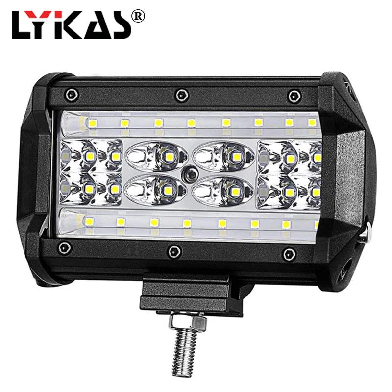 LYKAS 5 Inch 72W Led Work Light Spot Flood Combo Lights 6000K for Offroad Car 4WD Truck Tractor Boat 12V 24V | Автомобили и