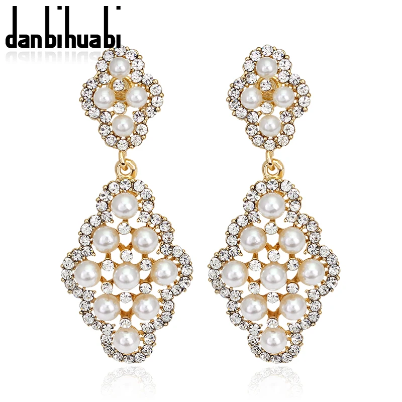 

danbihuabi Luxury Exquisite Fashion Beige Pearl Rhinestone Earrings for Women Wedding Party Jewelry Gifts Drop Earrings