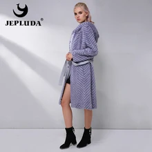 JEPLUDA Норковая Шуба Натуральный Мех с Капюшон Длительный Зимнее Женские Пальто Норки Кролики Натуральной Вязаная Норка Полушубок с Шерстяное Зимняя Куртка Женская Приталенная