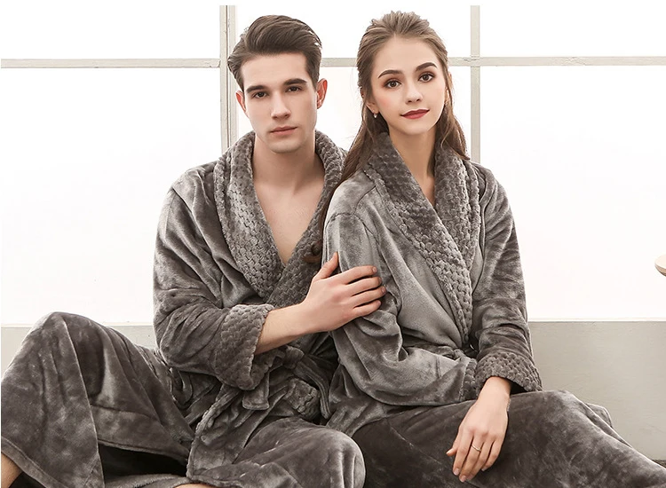 Queenral Man And Woman Robe Winter Long Bathrobe Warm Flannel Satin Male And Female Robes Sleepwear Sexy Pajamas Nightgown    21