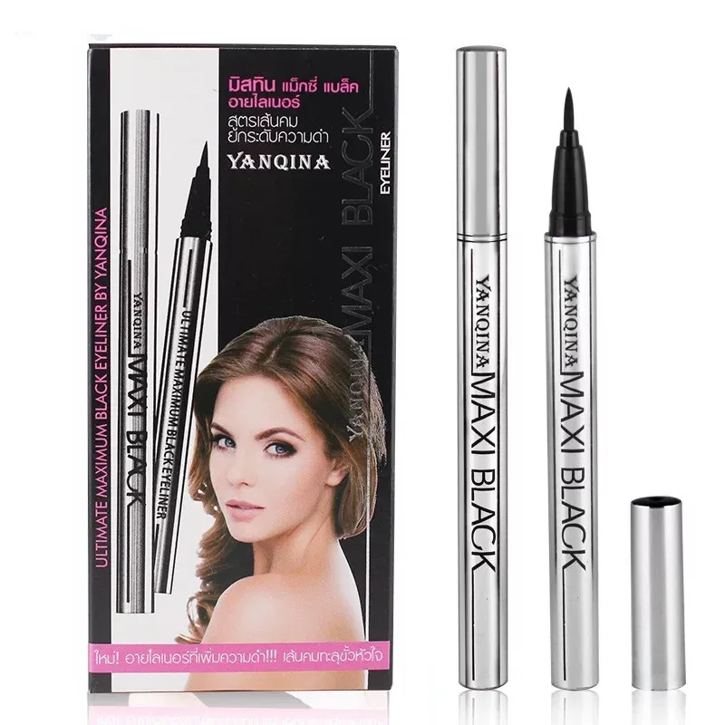 YANQINA Cool MAXI Черная Подводка для глаз 12 шт. быстросохнущая Серебристая/красная
