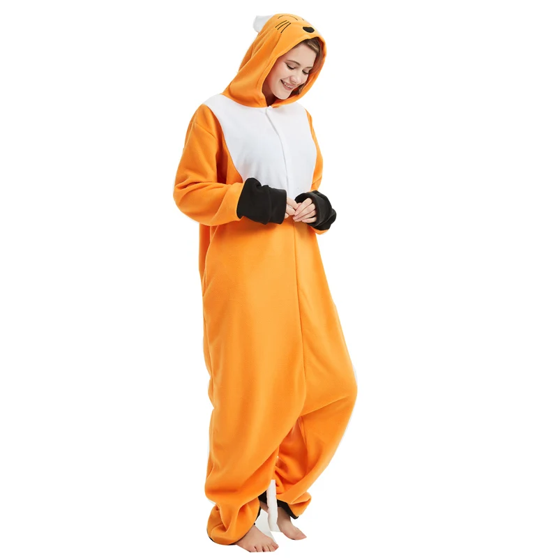 

Orange Fox Onesie For Adults Kigurumi Pajamas Costume Cosplay Animal Cartoon One-piece Sleepwear Women Men Halloween Suit Outfit