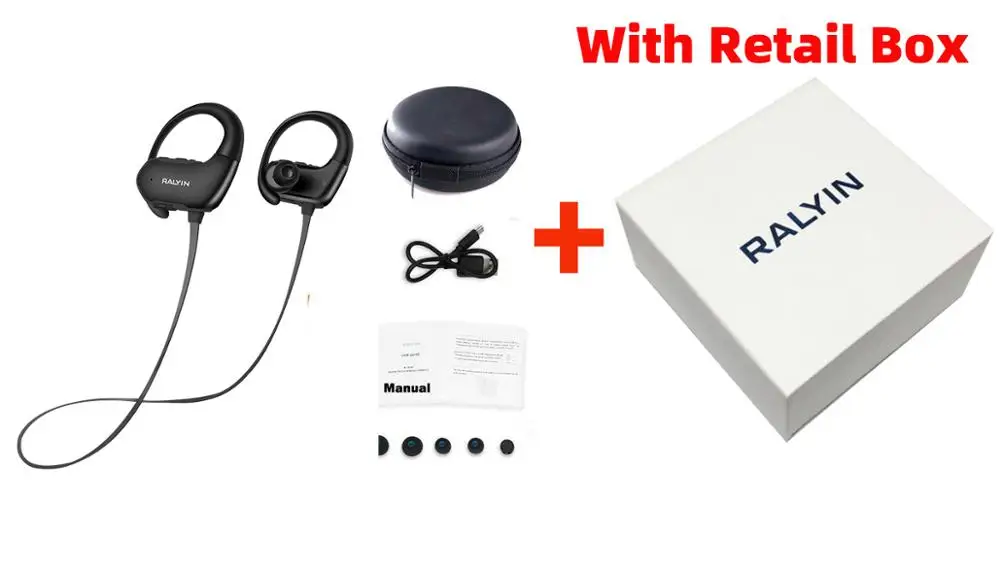 RALYIN M2 Bluetooth спортивные наушники mp3-плеер без потерь наушники Встроенный 8 Гб памяти с ушным крюком микрофон IPX6 водонепроницаемые наушники - Цвет: Black with box