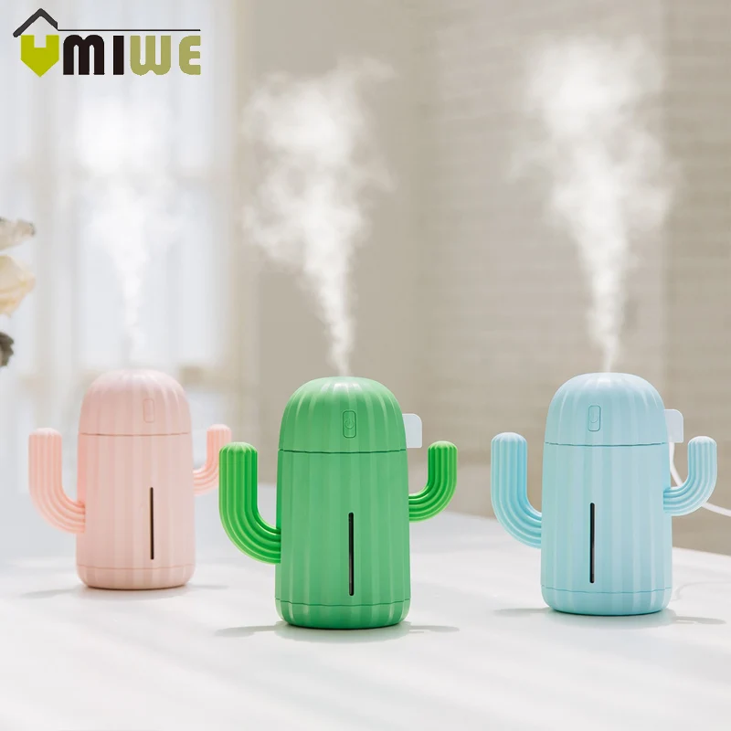 

Portable USB Mini Cactus Shape Air Humidifier Essential Oil Diffuser Aroma Diffuser with Night Light for Home Bedroom Office