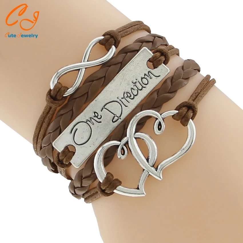 

Fashion One Direction Sideways Love Heart Infinity Leather Bracelets & Bangles Weave Braided Multicolor Women charm bracelet