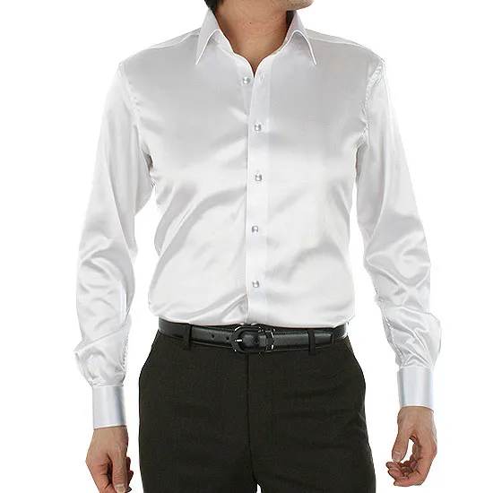 Men Luxury Silky Long Sleeve Fashion Loose Casual Silk Like Dress Shirt Plus size Wedding Party Stage Clothes