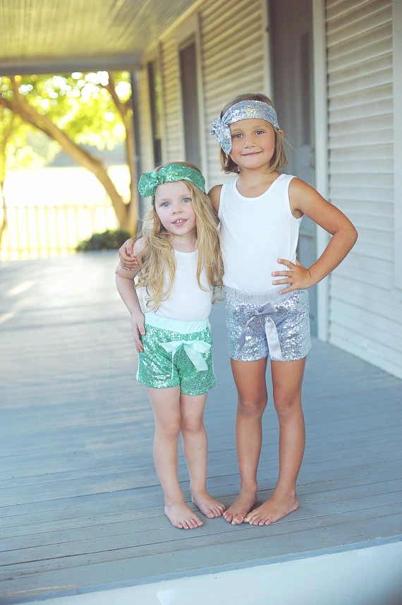 Birthday Girl Bodysuit or Tee sparkle head wrap Mint sequin shorts girls birthday outfit- girls sequin shorts baby girl headband