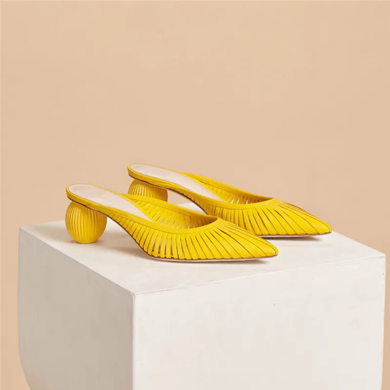 Jady/Роза; необычный каблук; женские шлёпанцы с острым носком; прозрачные каблуки; открытые женские шлёпанцы; Летние сандалии-гладиаторы; пляжные шлепанцы - Цвет: Цвет: желтый