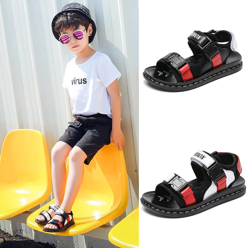 KINE PANDA/летние детские пляжные сандалии для мальчиков; детская обувь из натуральной кожи с открытым носком; повседневные спортивные сандалии для мальчиков; школьная обувь; 26-37