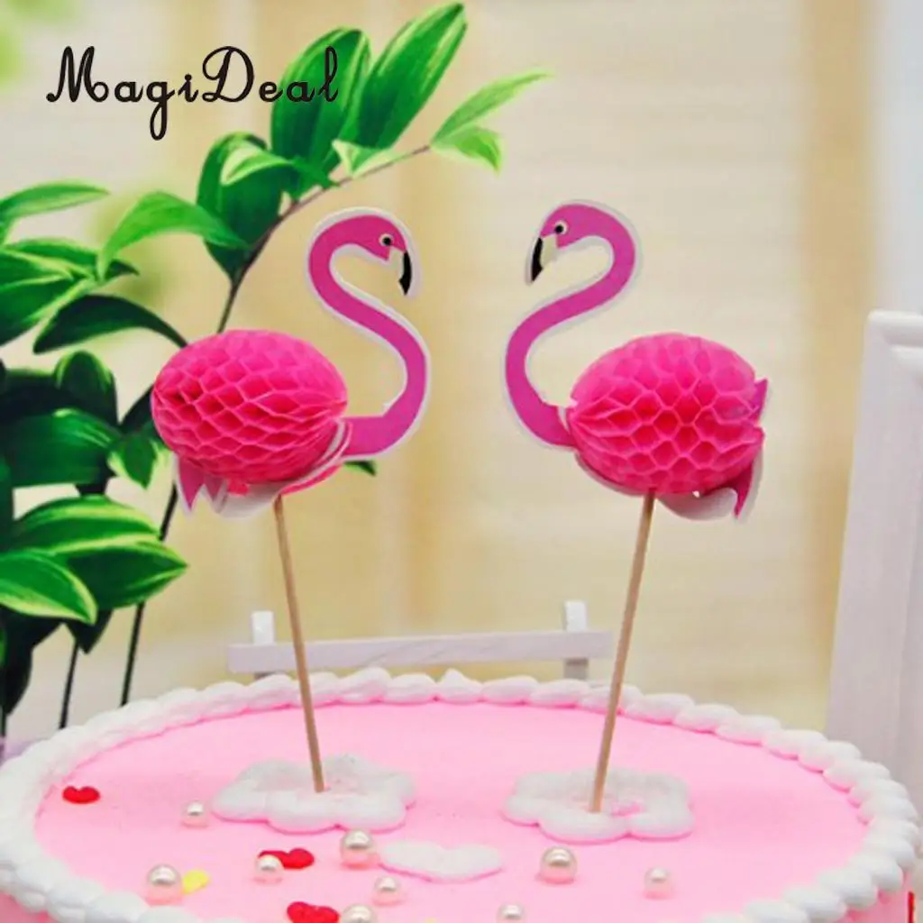 12 Pack 3D Flamingo Cupcakes Party Supplies Toppers Food Picks Cocktail Tropical Cupcake Decoration