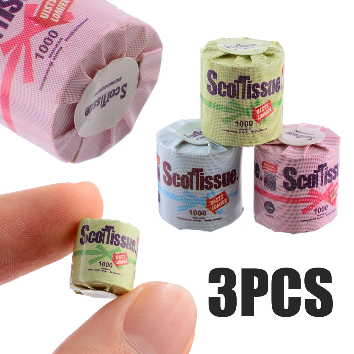 Mayitr 3 Roll of Bathroom Tissue Toilet Paper Miniature Toilet For Dollhouse Cute Miniature Accessory Toy