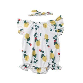 

Newborn Infant Baby Girl Floral Sleeveless Romper Jumpsuit Sunsuit Kids Baby Girls Summer Lemon Print Clothing 2Pcs Set Rompers