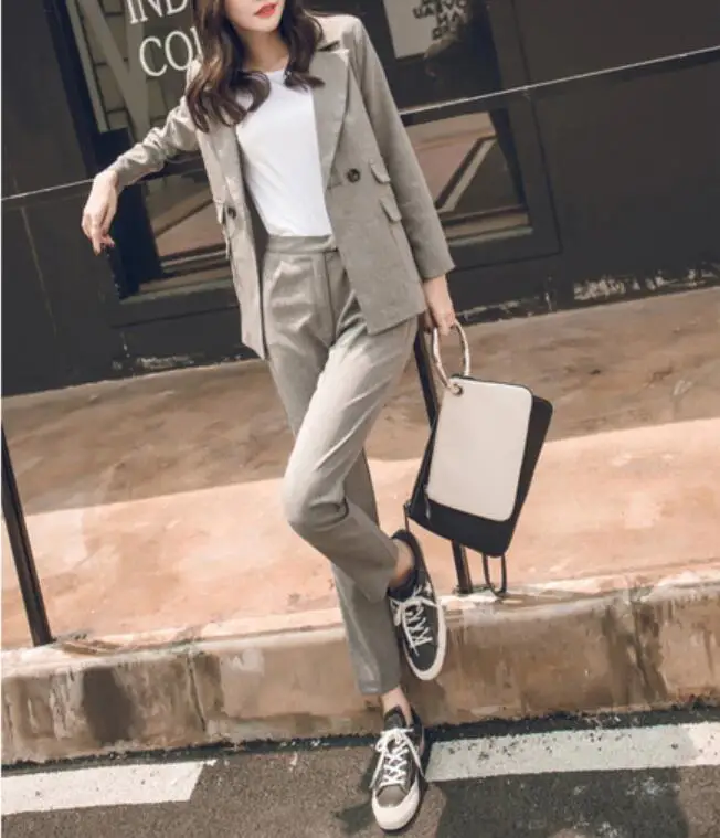 

Women's two-piece casual suit and high waist trousers office women open jacket slim pants suit Korean sets Superior quality 2XL
