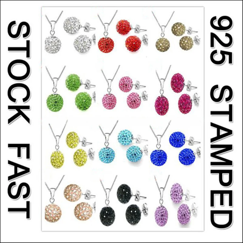 

Shiny Latest Jewelry Set 925 Sterling Silver Austrian Crystal Pave Disco Ball Lever Back Earring Pendant Necklace Women