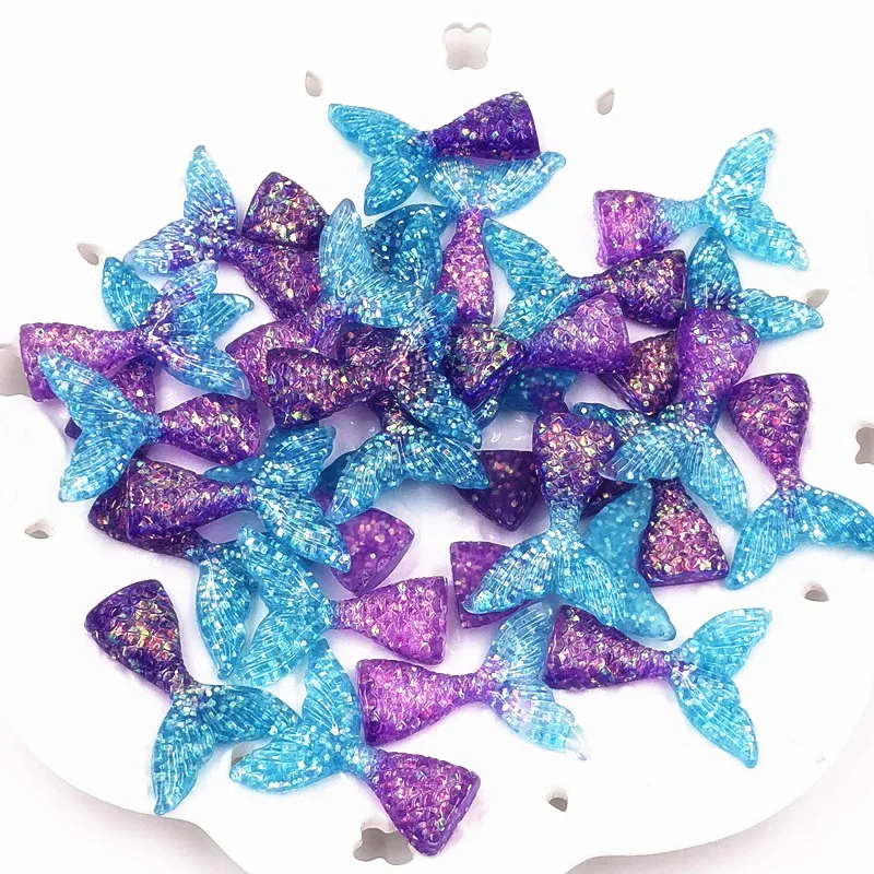 

Hot sale 10Pcs Shiny Mix Colors Mermaid Tail Flat back Decoration DIY Accessories Fairy Resin Cabochons Craft Toys Charms