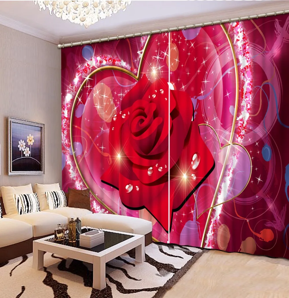 

Fashion Customized Home Bedroom Decoration 3D Curtain Heart Shaped Rose Flower Curtains For Bedroom Blackout Shade Window