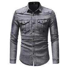 Мужская брендовая рубашка, мужские высококачественные повседневные рубашки с длинным рукавом, плиссированные строчки, облегающие мужские рубашки, Camisa Masculina