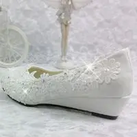 Свадебные туфли на танкетке 3 см; женские вечерние туфли для танцев с кружевом цвета слоновой кости; свадебные модельные туфли-лодочки; Туфли на танкетке