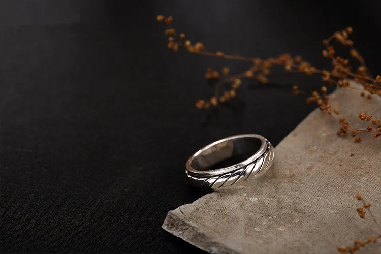 Безглицые S 925 пробы серебряные ювелирные изделия ручной работы глянцевого плетения унисекс кольца для мужчин и женщин на удачу вращающееся кольцо на палец Bijoux