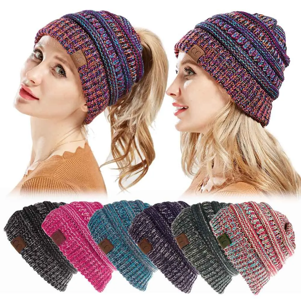 

Women's Beanie Tail CC hats knitting winter warm messy bun hat Casual Skullies multi functional drop shipping