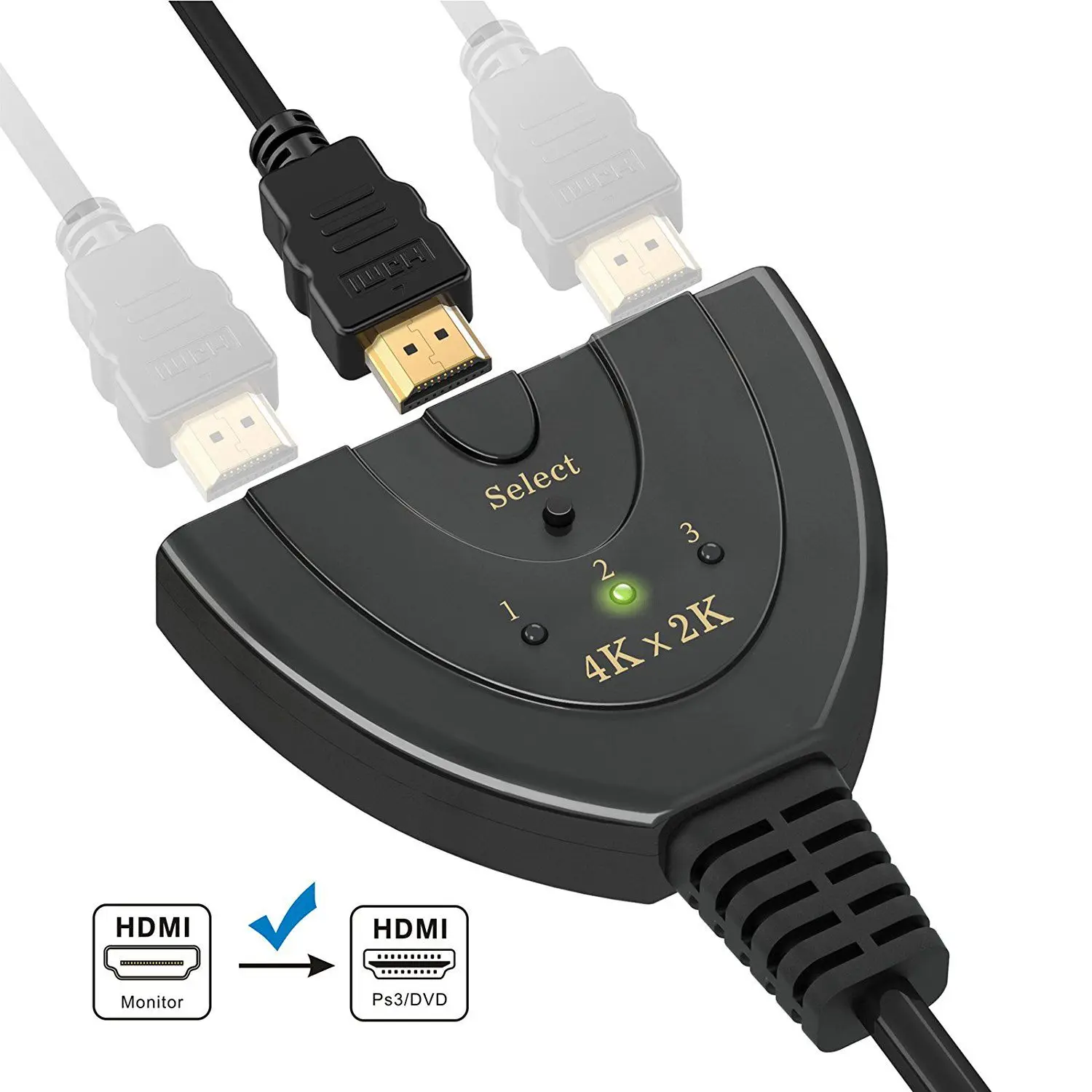 4 K HDMI Switch, 3-Порты и разъёмы HDMI разделитель Switcher Sup Порты и разъёмы s 4 K/полный HD1080p/3D с высоким Скорость помощью соединительного кабеля