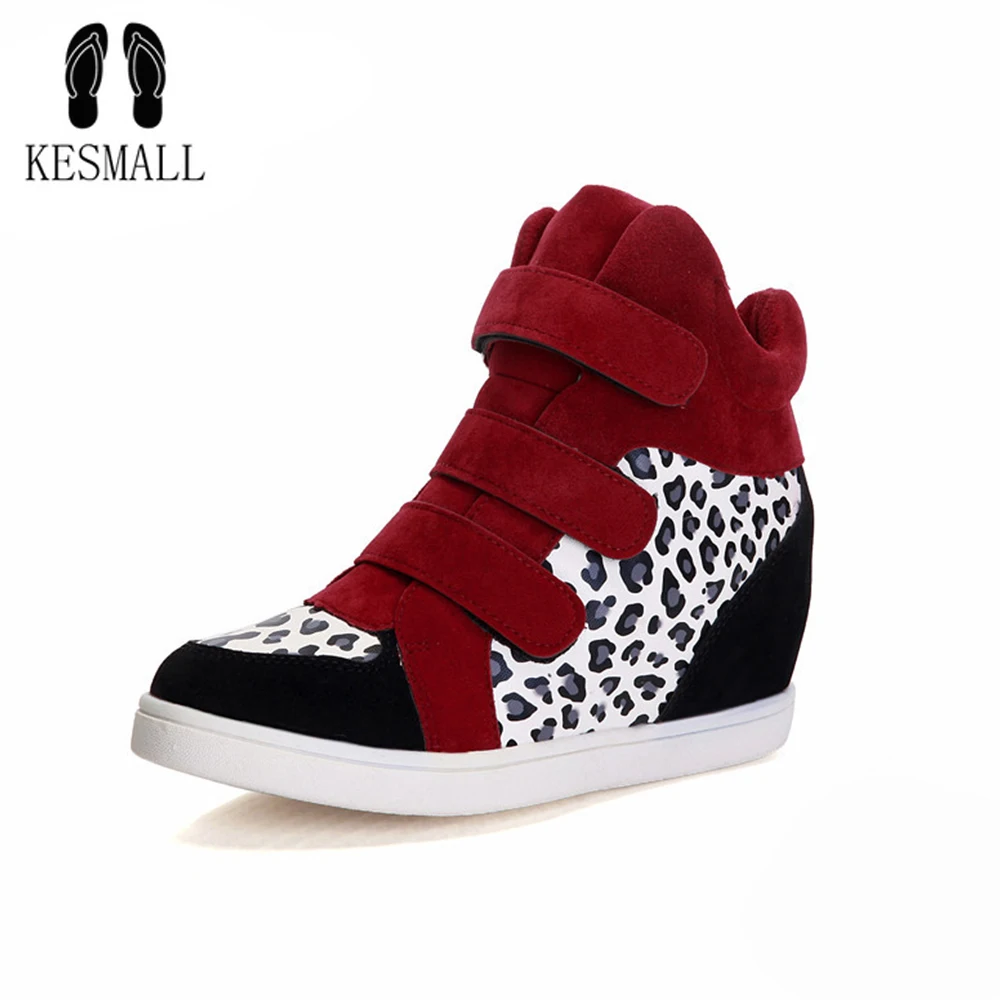 

KESMALL lady Height Increasing Shoes Platform Leopard Tenis Feminino Flat Wedge Shoes Woman Zapatillas Mujer Women Casual Boots