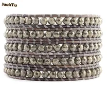 Пирит бусины кожаный браслет