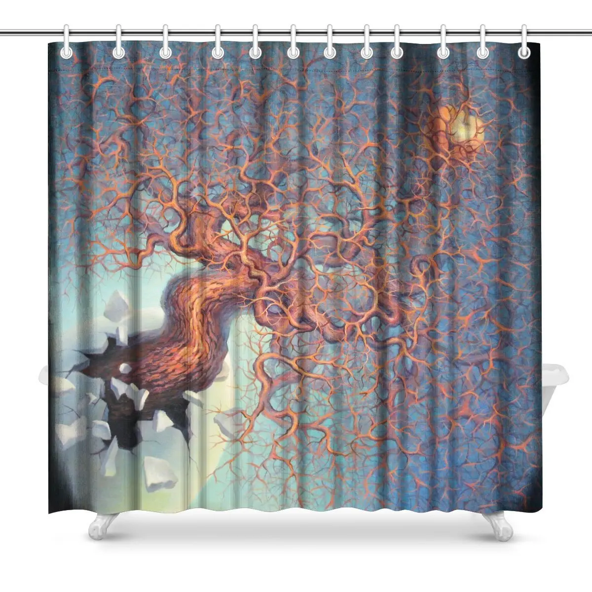 Abstract Tree with Single Apple Art Decor Shower Curtain,Extra Longshower curtain treeabstract