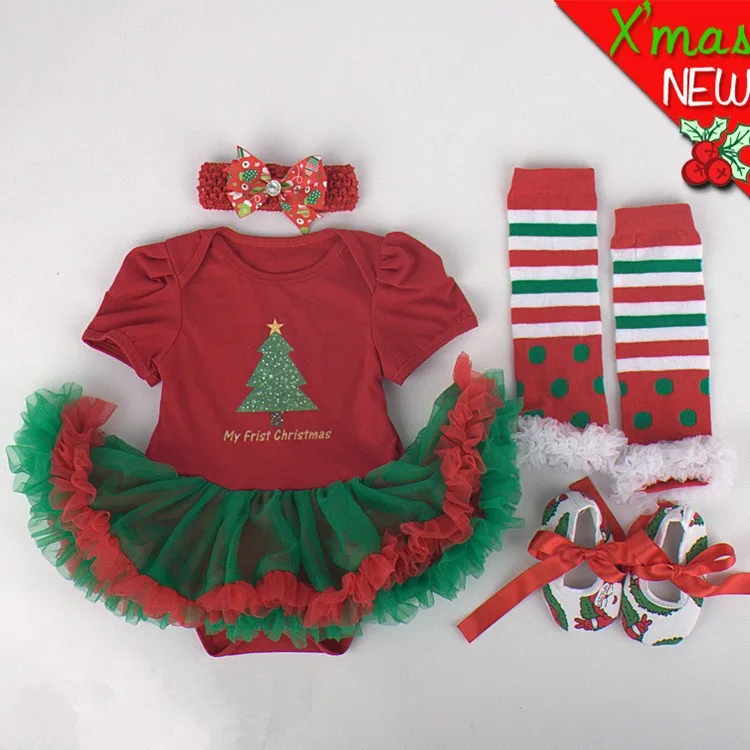 E-babe/, Рождественский комплект комбинезона для маленьких девочек, год, вечерние комплекты повседневной одежды, платье+ головной убор+ носки+ обувь