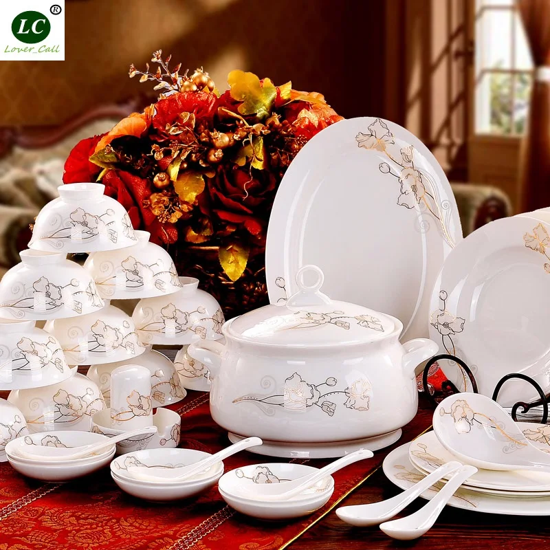 

56pcs Dinnerware Set Ceramic Combination Tableware Bone China Dinnerware Sets Dinner Porcelain Dishes Set Plates Bowls