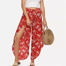 

1 Piece Women Well-designed Female High Split Trousers Female Loose Yoga Pants Sport Yoga Wide Leg Loose Pants Floral Print 4FN