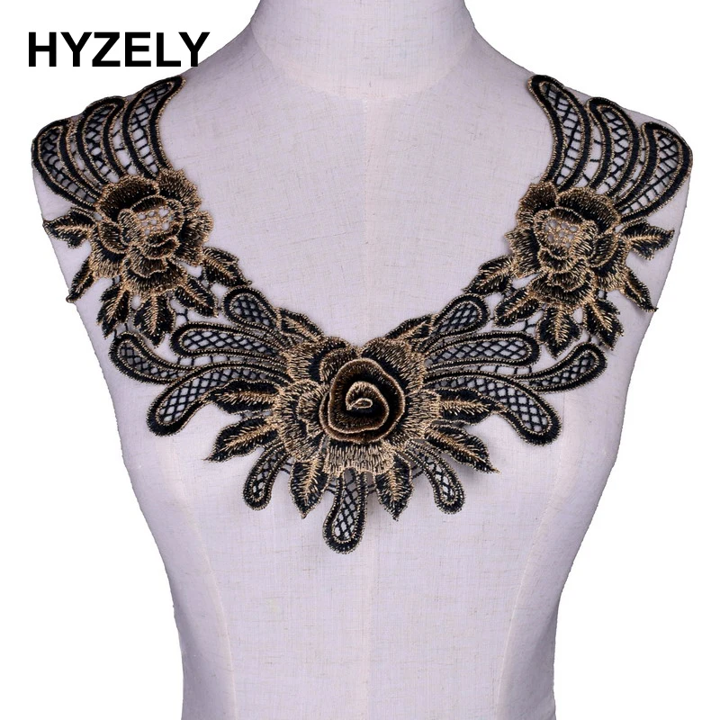 Gold Lace Applique Neckline Collar Appliques Embroidery Lace Trim