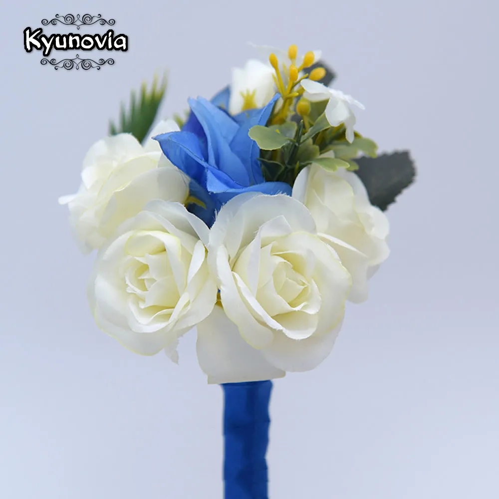 Kyunovia бутоньерка для жениха искусственные шелковые розы ярко синяя Роза лучших