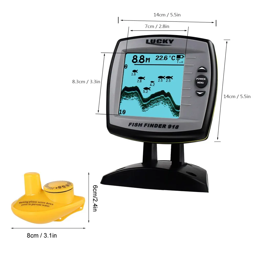 LUCKY اللاسلكية صياد السمك FF918-WS سونار عمق 125 KHz السونار التردد الأسماك محدد قارب Fishfinder كاشف الأسماك Pesca LUCKY اللاسلكية صياد السمك FF918-WS سونار عمق 125 KHz السونار التردد الأسماك محدد قارب Fishfinder كاشف الأسماك Pesca