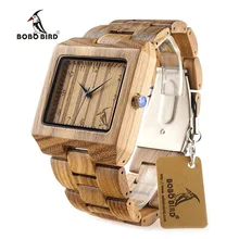 BOBO BIRD L24 Mode Hommes Carré Zèbre Bande En Bois Montres avec BOBO BIRD Motif sur le Cadran Visage Uomo Orologio dans le Tiroir boîte