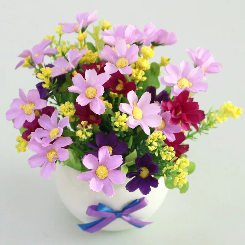 Flone Mini Artificial Small Potted Plants Silk Flower Simulation Flower Bonsai Home Wedding Party Decoration Fake Flowers (18)