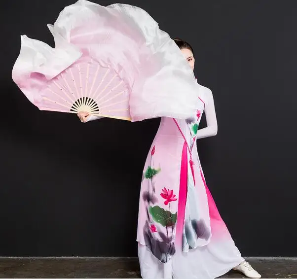 

41cm-86cm Kids Adults Real Silk Belly Dancing Fan Veil Light Pink White Gradient Half Circle Bamboo Folding Fan Pair Customized